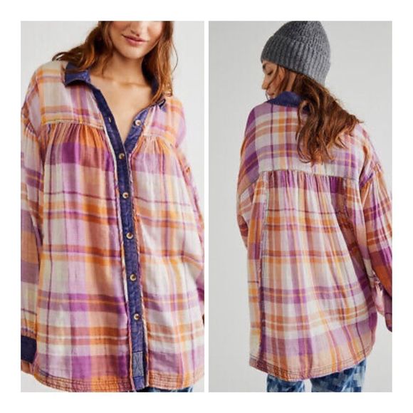 Free People Tops - Free people Olivia Plaid  Oversized top size S and M NWOT